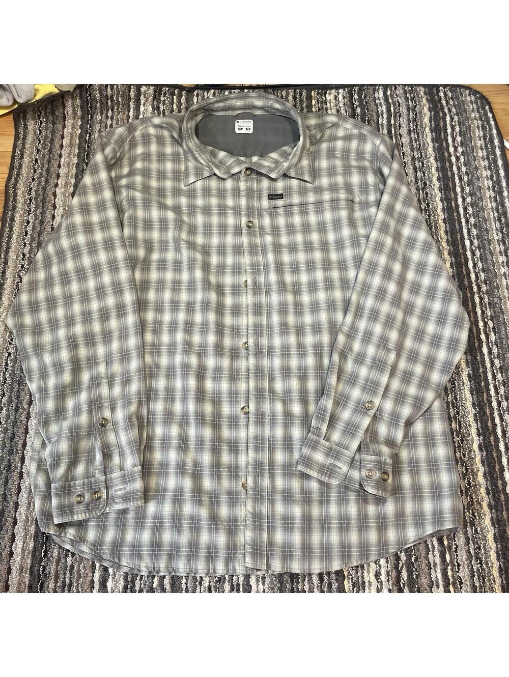 Columbia Omni-Shield Size XL Button-Up Long Sleeve Green Plaid Outdoor Shirt
